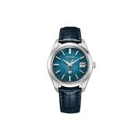 CITIZEN Šviesos energija varomas kvarcinis mechanizmas Natūralios odos dirželis Laikrodis Vyriški laikrodžiai Mėlynas ciferblatas AQ4100-14L Blue Dial