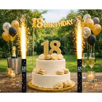 Torto fontanas „18 Happy Birthday“, juodas sidabrinis – torto fejerverkas (12 cm)