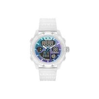 ARMANI EXCHANGEAE vyriškas riešo laikrodis su elektroniniu mechanizmu, silikoniniu dirželiu, daugiaspalviu ciferblatu AX2963 Silver Strap