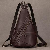 Men's Retro Leather Chest Bag, Crazy Horse Leather Multifunctional Backpack, Large Capacity Crossbody Bag, Cowhide Shoulder Bag, Men's Bag