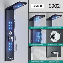 Juoda LED Dušo Panelė Bokšto Sistema Lietaus Krioklio Dušo Stulpelis Hidroelektrinė Masažas Kūno SPA Vonia Dušo Maišytuvas Black 6002