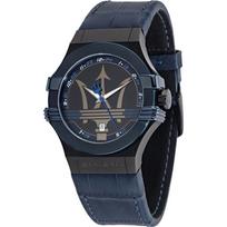 Maserati Potenza Black Blue Leather Gents Analog Quartz R8851108007 juoda