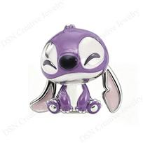DSN 925 Sidabrinis pakabukas Disney Stitch chibi stiliaus karoliukai gyvatės grandinėlės apyrankei animacinis mielas pakabukas Papuošalas Dovana raudona