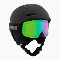 Vaikiškas slidinėjimo šalmas UVEX Viti Set + slidinėjimo akiniai Speedy Pro black matt/mirror green/yellow/clear