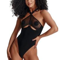 Juodas nėriniuotas ir elastingas body Demoniq Ladyx Trini, dydis L