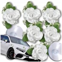 6 baltų rožių rinkinys, dirbtinės vestuvinės automobilio dekoracijos