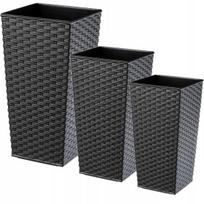 3x vazono rinkinys Gėlių vazono įdėklas rotango grafitas 68cm