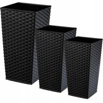 3x vazono rinkinys Gėlių vazono įdėklas rotango juodas 75cm
