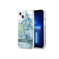 Guess GUHCP13MLFLSN iPhone 13 6.1" žalias/žalias kietas dėklas Gėlių Skysčio Blizgesys