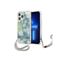 Guess GUHCP13LHFLSN iPhone 13 Pro / 13 6.1" žalias / žalias kietas dėklas su gėlių juostele