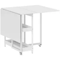 HOMCOM Sulankstomas valgomojo stalas, virtuvinis stalas 2–4 asmenims su 2 atviromis lentynomis, mobilus valgomojo stalas mažoms erdvėms, valgomasis, virtuvė 133,4 x 80 x 75 cm, baltas