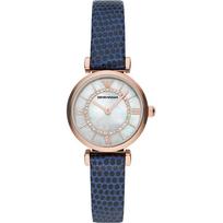 Emporio Armani Gianni T-Bar Mother of pearl Blue Leather Ladies Quartz Watch AR11468 perlamutro spalvos