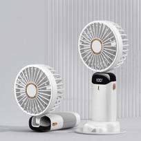 Nešiojamas ventiliatorius su Smart LED skaitmeniniu ekranu 5 greičių reguliuojamas USB įkraunamas mini rankinis kaklo ventiliatorius violetinė