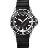Emporio Armani Diver Vyriškas automatinis mechaninis laikrodis AR60078 su juodu ciferblatu ir juodu silikoniniu/guminiu dirželiu juoda