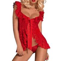 Nėrinių apatinis trikotažas Seksualūs Erotiški Seksualūs Perspektyva Babydoll Sleepwear Nėriniai atviri priekiniai viršutiniai G-stygelių erotiniai apatiniai M raudona