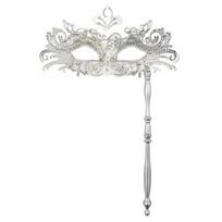 Išgalvotas vakarėlio metalinis maskaradas su rankena, pusės veido venecijietiškas maskaradas su cirkoniais moterims, vyrams, išleistuvėms, baliui, Mardi Gras maskarado vakarėliui