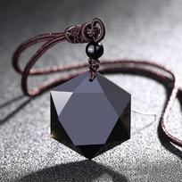 Obsidianos šešiakampės žvaigždės pakabukas: Unisex Megztinio Grandinėlė su Kristaliniu Energijos Akmeniu Obsidian gray