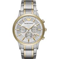 Emporio Armani Renato Sidabrinis Dvispalvis Metalinis Vyriškas Kvarcinis Chronografas AR11076 sidabras