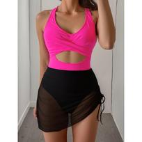 New Back Cross Strap Slim Irregular Skirt One-piece Swimsuit TK301 S juoda