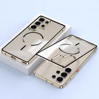 Prabangus aliuminio lydinio metalinis rėmelis Magsafe dėklui Samsung Galaxy S26 S25 S24 S23 Ultra Plus telefonui, magnetinis belaidis įkrovimas For Samsung S26 Ultra juoda