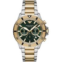 Emporio Armani Diver Žalias Dvispalvis Metalinis Vyriškas Kvarcinis Chronografas su Data AR11586 žalia
