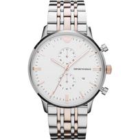 Emporio Armani Gianni XLarge White Metal Bicolor Rose Men's Quartz Chronograph AR0399 balta