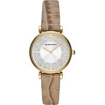 Emporio Armani Gianni T-Bar Sidabrinis Smėlio spalvos Odinis Moteriškas Kvarcinis Laikrodis AR11518 sidabras