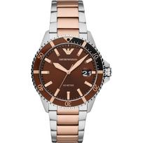 Emporio Armani Diver Rudo Bicolor Rožinio Metalo Vyrų Kvarcinis Laikrodis AR11340 ruda
