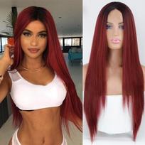 Sintetinis madingas nėrinių priekinis perukas be kirpčiukų, ilgas tiesus perukas, juodas perukas moterims kasdieniam „cosplay“ dėvėjimui 60cm