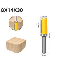 1 vnt. 8 mm koto šablono apipjaustymo vyrių įsmeigimo frezavimo antgalis, tiesus, lygus, karpinis, skirtas medienos apdirbimui 8*14*30 geltona