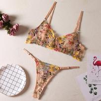 Moteriško apatinio trikotažo rinkinys Seksualus gėlėtas vieno sluoksnio apatinio sluoksnio liemenėlės stringai Seksualus apatinio trikotažo komplektas Moteriškas 2 dalių apatinio trikotažo rinkinys XL rožinė