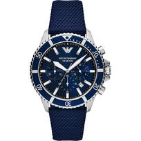 Emporio Armani Diver Mėlynas Tekstilinis Ant Odos Vyriškas Kvarcinis Laikrodis AR11588 mėlyna