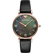 Emporio Armani Gianni T-Bar Žalias Juodas Odinis Moteriškas Kvarcinis Laikrodis AR11060 žalia