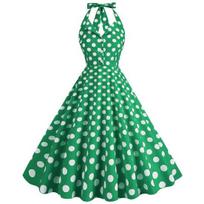 Moteriška vakarinė suknelė Retro spalvas atitinkanti taškinė spauda A formos, didelės, suvarstomos, suvarstomos be nugaros, kaklo V kaklo, aptempta aukštu juosmeniu, vakarėliui skirta Midi suknelė XL žalia
