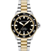 Emporio Armani Sea Explorer Juodas Dvispalvis Nerūdijančio Plieno Vyriškas Automatinis Nardytojų Laikrodis AR60089 juoda