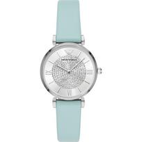 Emporio Armani Gianni T-Bar Sidabrinis Pastelinės žalios spalvos Odinis Moteriškas Kvarcinis Laikrodis AR11443 sidabras