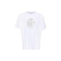 Stone Island Ss24 Vienspalviai Marškinėliai Trumpomis Rankovėmis su Kompaso Logotipo Spaudiniu Vyriški Viršutiniai Drabužiai Balti 80152RC87-V0001 XL