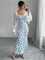 Ladies' French Floral Backless Slim Cut Slit Dress L balta