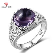 BELLA BOX vintažiniai žiedai moterims Elegantiški apvalūs ametisto vestuviniai sužadėtuvių žavesiai moteriški puikūs papuošalai 6 violetinė