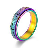 Madingi vaivorykštės mėnulio žvaigždės nerimo žiedai moterims, vyrams, nerūdijančio plieno „Fidget Ring“ nuo nerimo žiedas nuo streso malšinančio suktuko žiedas 6