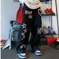 Autumn Elegant Fashion Harajuku Slim Fit Ropa Hombre Loose Casual All Match Wide Leg Pants Printed Pockets Straight Leg Pants M juoda