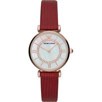 Emporio Armani Gianni T-Bar Perlamutras Raudona Oda Moteriškas Kvarcinis AR11322 perlamutro spalvos