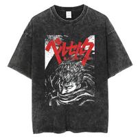Anime marškinėlis Berserk Manga marškinėlis Guts vyrams moterims marškinėlis Vintažinis skalbtas aukštos kokybės medvilniniai drabužiai vasaros laisvalaikio trumparankoviai marškinėliai L