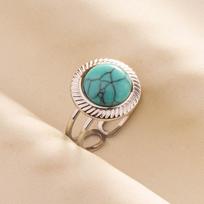 1pc Boho Turquoise Ring Hippie Stainless Steel Light Blue Gemstone Silver Adjustable Ring Women Ethnic Rings Bohemian Jewelry resizable