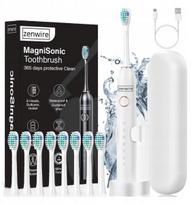Zenwire MagniSonic 506 garsinis magnetinis dantų šepetėlis 8 antgaliai dėklas baltas vaikams suaugusiesiems