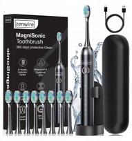 Zenwire MagniSonic 506 garsinis magnetinis dantų šepetėlis 8 antgaliai dėklas juodas vaikams suaugusiesiems