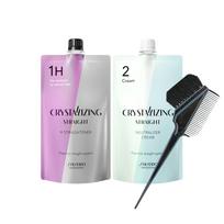 Shiseido Crystallizing Straight H Tiesinimo priemonė sveikiems iki kreminiams plaukams Dažymo šepetėlis [3 dalių rinkinys] (1-as Mažai Pažeidžiami Plaukai) + (2-asis agentas) +