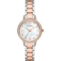 Emporio Armani Cleo perlamutrinis dviejų spalvų rožinis metalinis moteriškas kvarcinis laikrodis AR11499 perlamutro spalvos