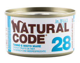 NATURAL CODE 28 tuno ir jūros gėrybių konservai katėms, 85 g