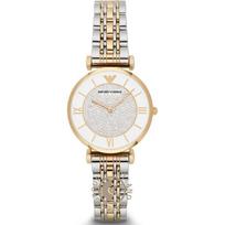 „Emporio Armani Gianni T-Bar“ balto dvispalvio metalinio metalo moteriškas kvarcinis laikrodis AR2076 balta